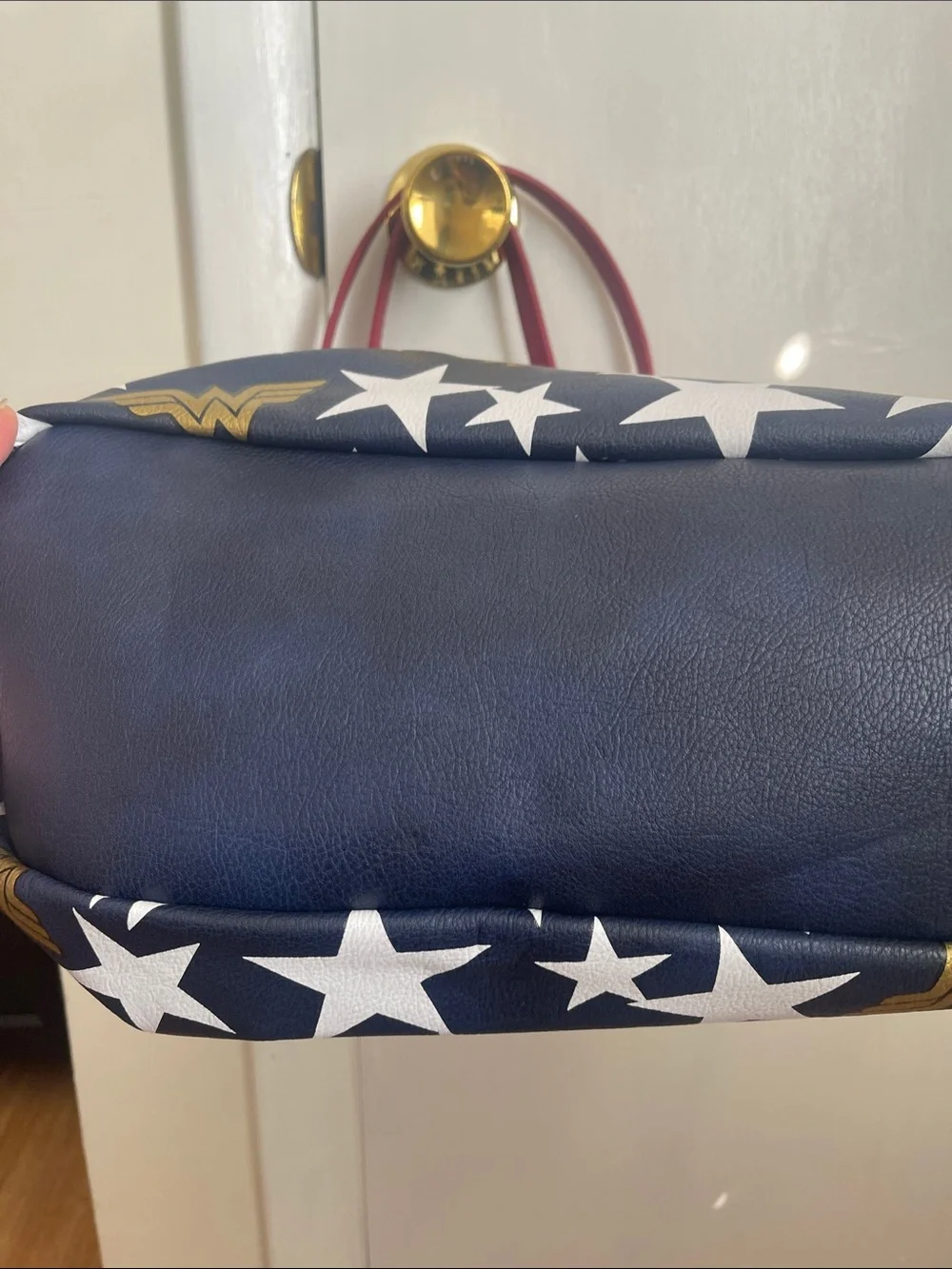 Bioworld Navy Star Print Tote with Red Handles and Gold Charm